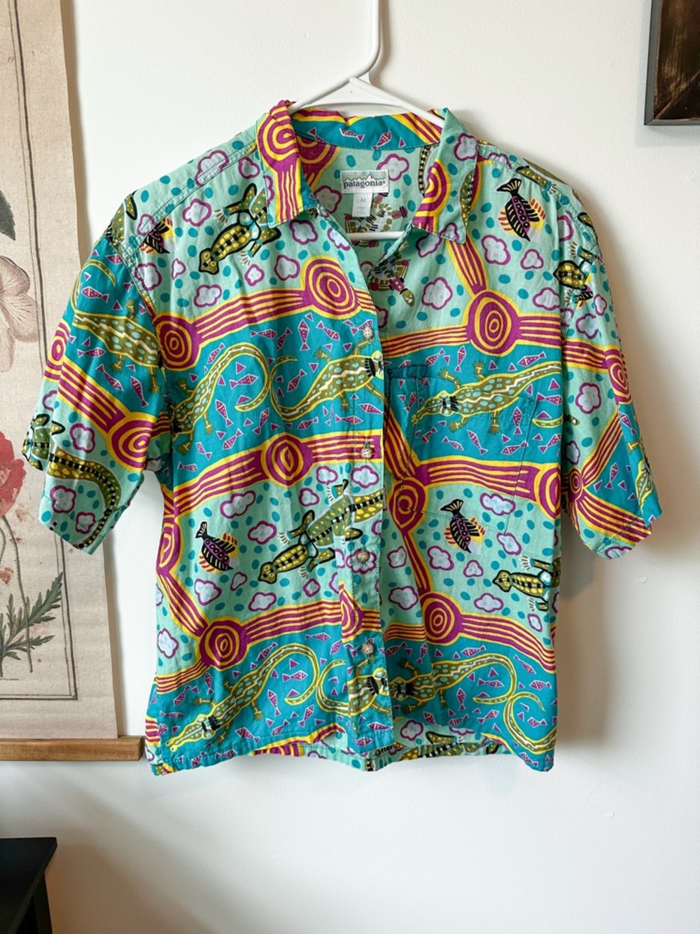 RARE Vintage Patagonia 1990 Limited Edition A/C Cotton Shirt Crocodile Fish M
